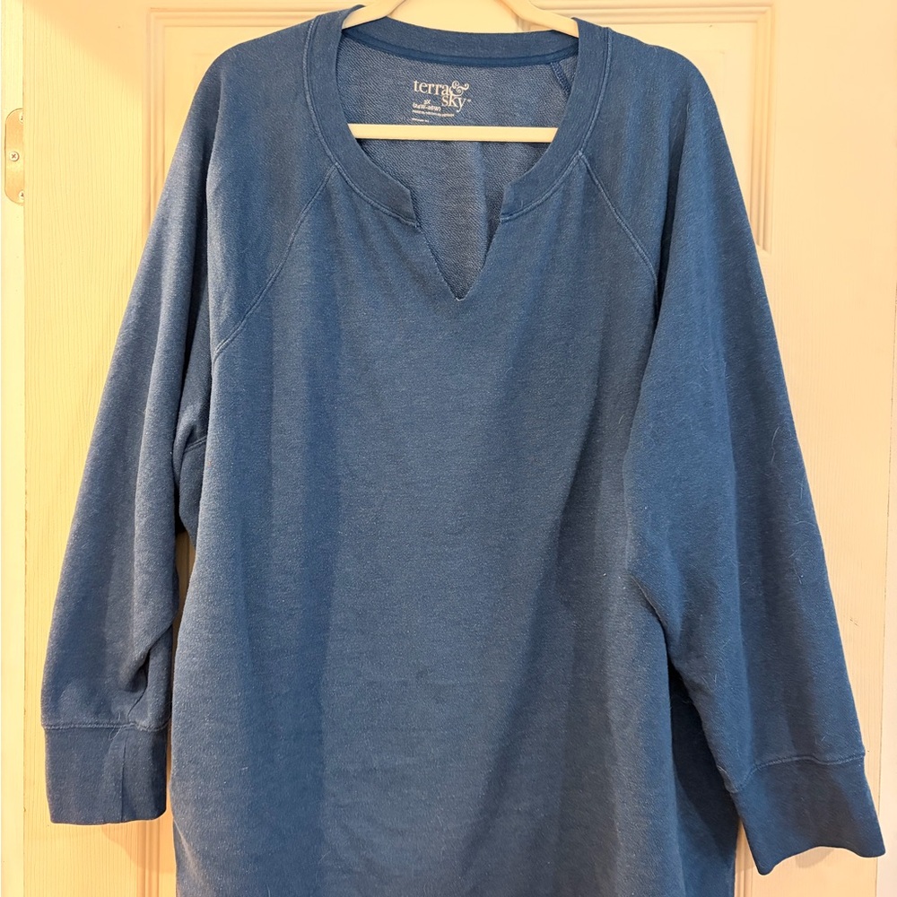 Women’s Blue Knit Crewneck Sweatshirt Size 3XL